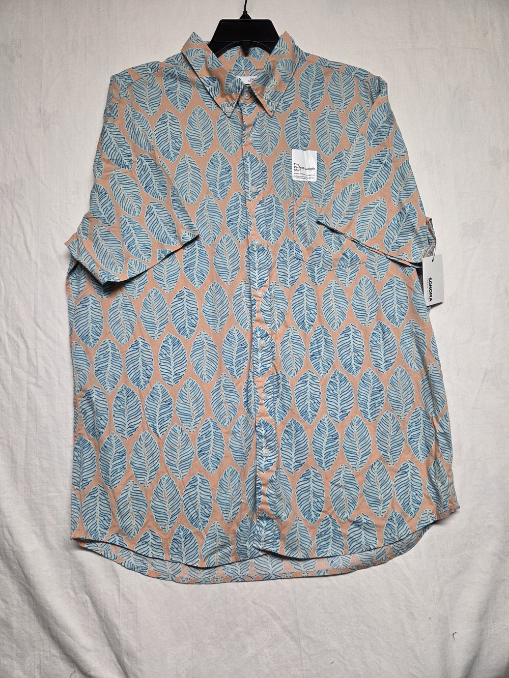 Sonoma Short-Sleeve Button-Down Shirt - Blue Leaf on Peach NWT